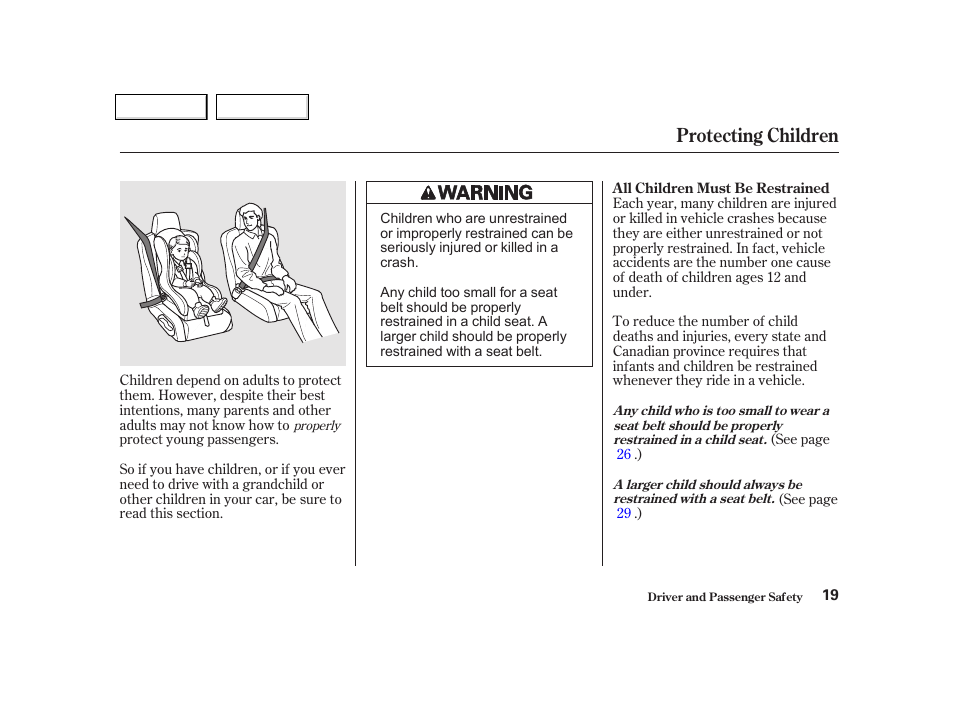 Protecting children | Acura 2002 NSX - Owner's Manual User Manual | Page 22 / 301