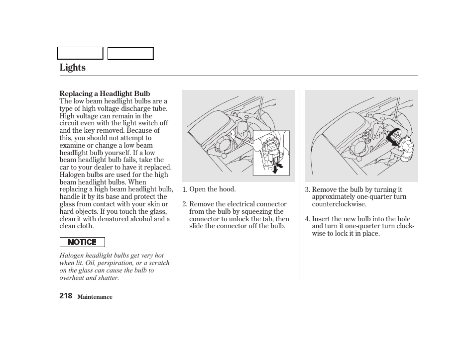 Lights | Acura 2002 NSX - Owner's Manual User Manual | Page 221 / 301