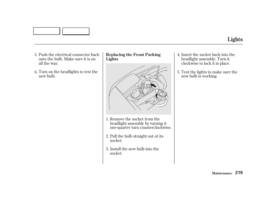 Lights | Acura 2002 NSX - Owner's Manual User Manual | Page 222 / 301