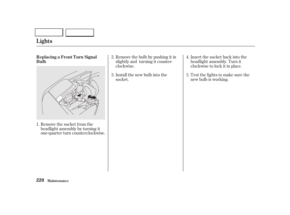 Lights | Acura 2002 NSX - Owner's Manual User Manual | Page 223 / 301