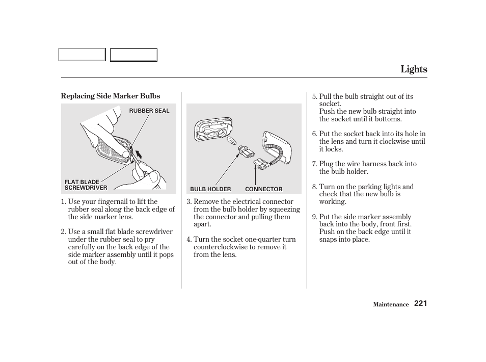Lights | Acura 2002 NSX - Owner's Manual User Manual | Page 224 / 301