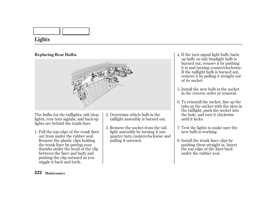 Lights | Acura 2002 NSX - Owner's Manual User Manual | Page 225 / 301