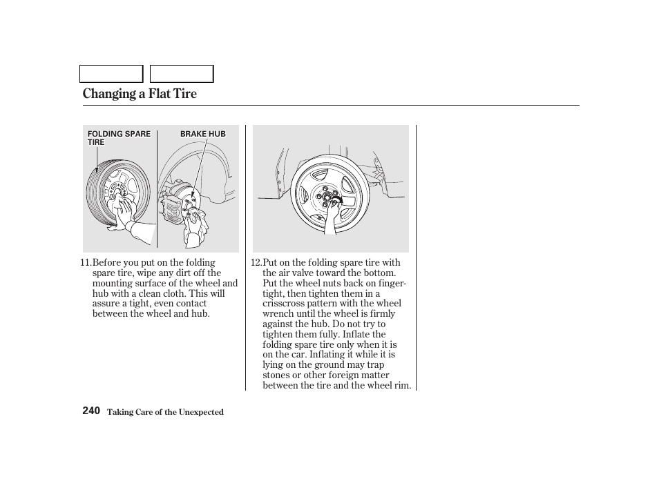 Changing a flat tire | Acura 2002 NSX - Owner's Manual User Manual | Page 243 / 301