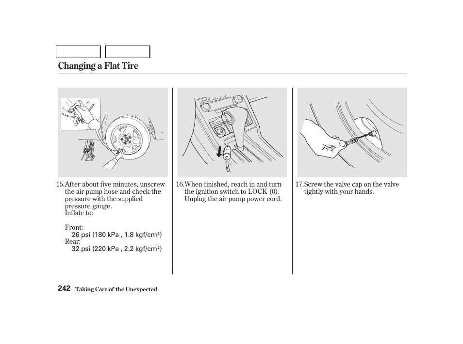 Changing a flat tire | Acura 2002 NSX - Owner's Manual User Manual | Page 245 / 301