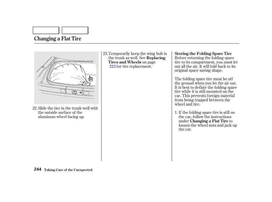 Changing a flat tire | Acura 2002 NSX - Owner's Manual User Manual | Page 247 / 301