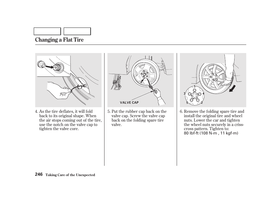 Changing a flat tire | Acura 2002 NSX - Owner's Manual User Manual | Page 249 / 301