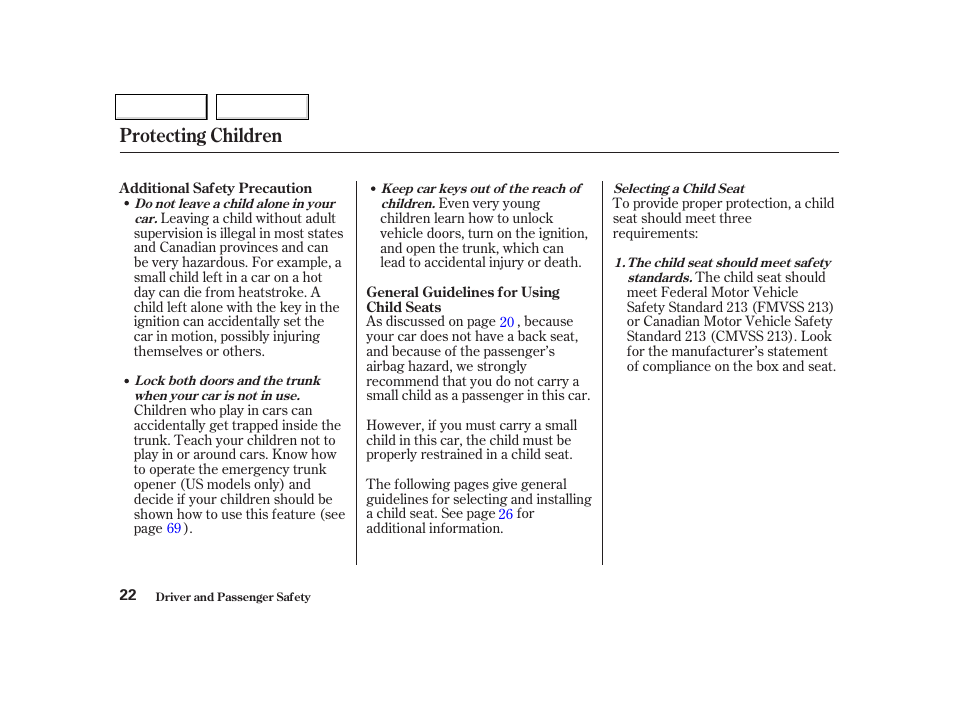 Protecting children | Acura 2002 NSX - Owner's Manual User Manual | Page 25 / 301