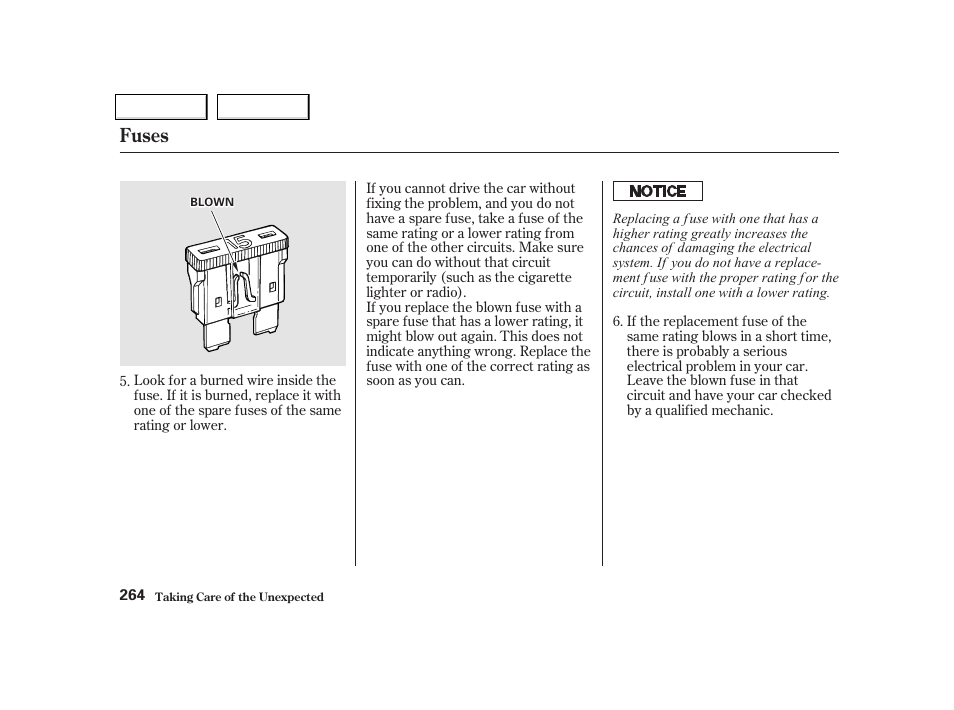 Fuses | Acura 2002 NSX - Owner's Manual User Manual | Page 267 / 301