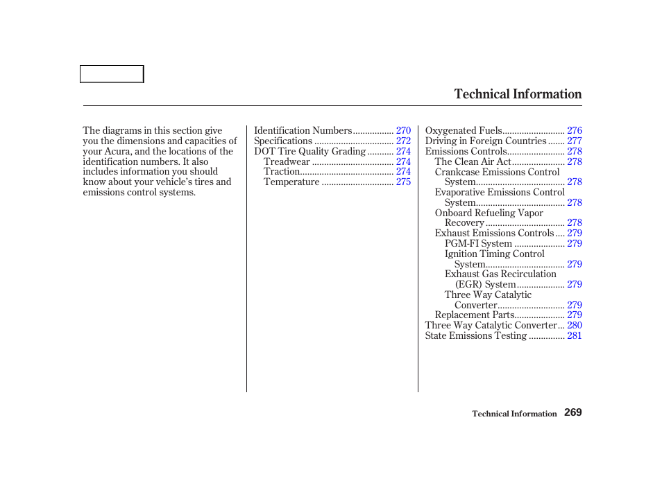Technical information | Acura 2002 NSX - Owner's Manual User Manual | Page 272 / 301