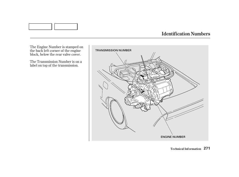 Identification numbers | Acura 2002 NSX - Owner's Manual User Manual | Page 274 / 301