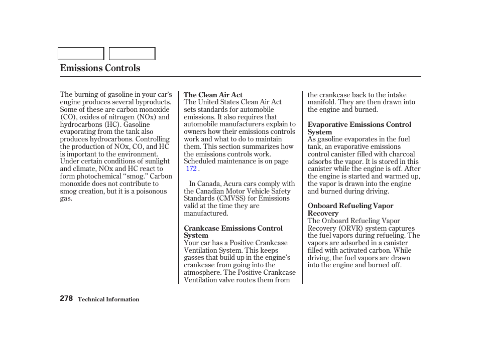 Emissions controls | Acura 2002 NSX - Owner's Manual User Manual | Page 281 / 301