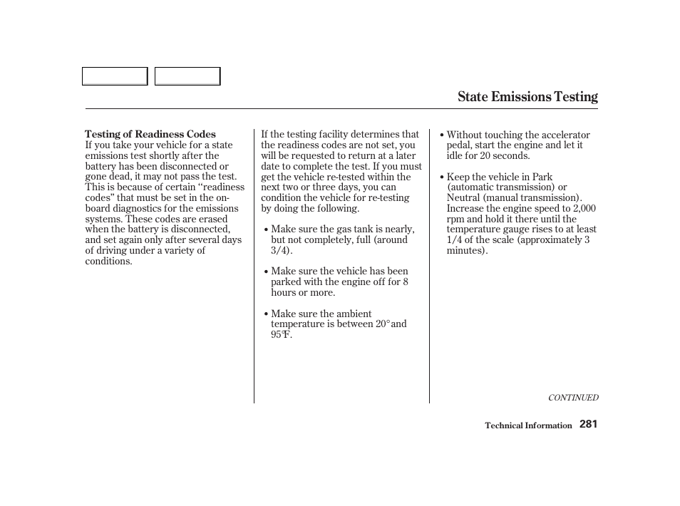 State emissions testing | Acura 2002 NSX - Owner's Manual User Manual | Page 284 / 301