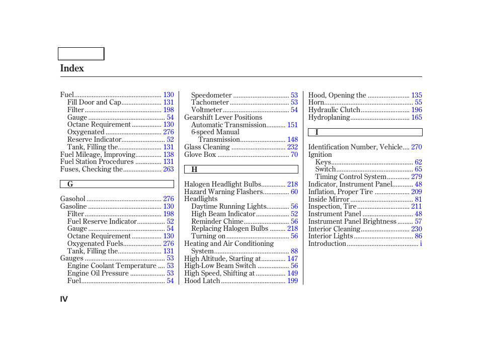 Index | Acura 2002 NSX - Owner's Manual User Manual | Page 295 / 301