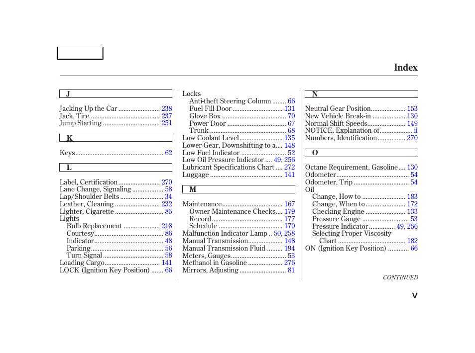 Index | Acura 2002 NSX - Owner's Manual User Manual | Page 296 / 301