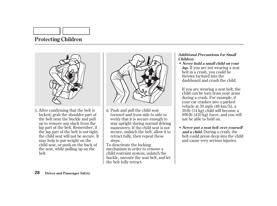 Protecting children | Acura 2002 NSX - Owner's Manual User Manual | Page 31 / 301