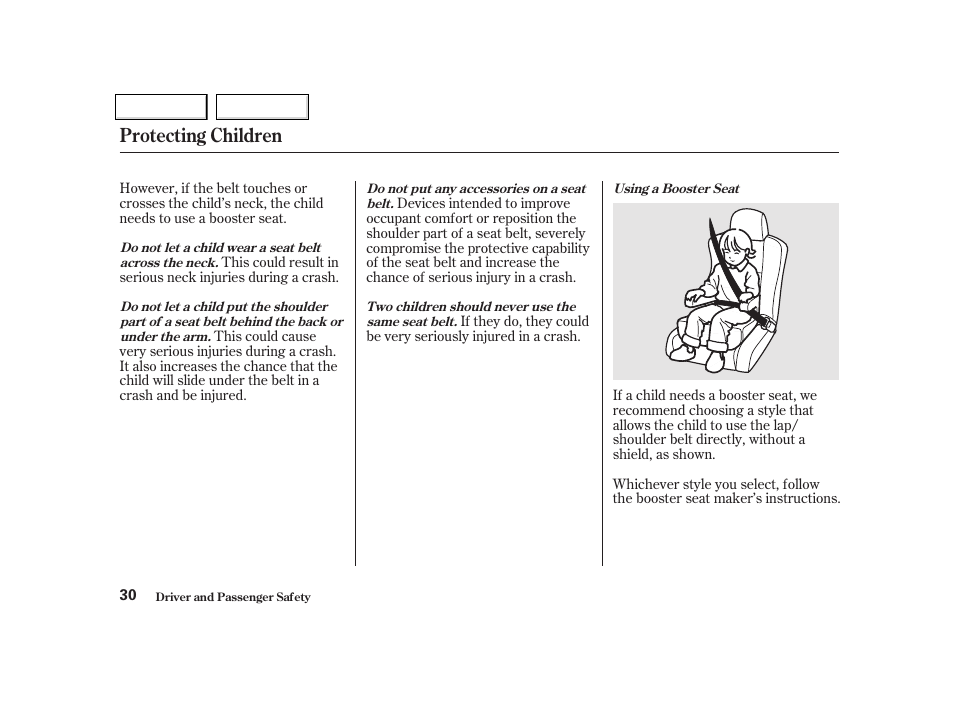 Protecting children | Acura 2002 NSX - Owner's Manual User Manual | Page 33 / 301