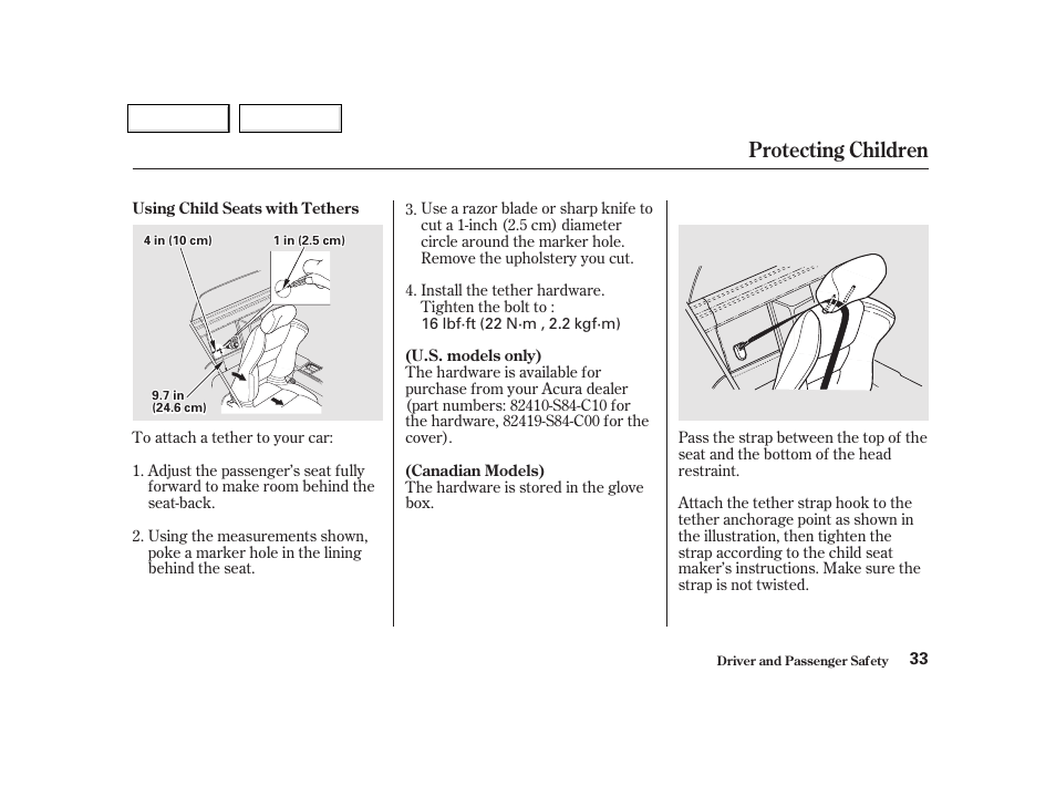 Protecting children | Acura 2002 NSX - Owner's Manual User Manual | Page 36 / 301