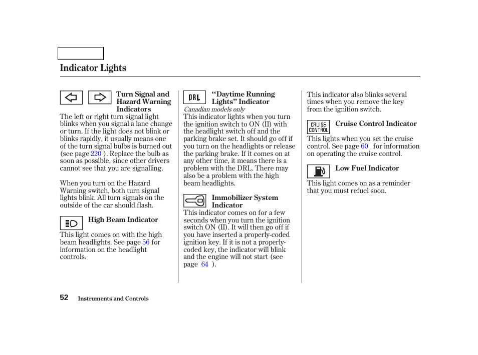 Indicator lights | Acura 2002 NSX - Owner's Manual User Manual | Page 55 / 301