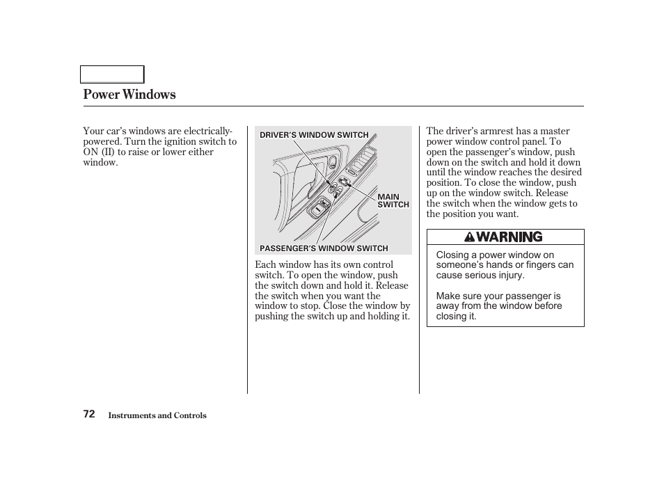 Power windows | Acura 2002 NSX - Owner's Manual User Manual | Page 75 / 301