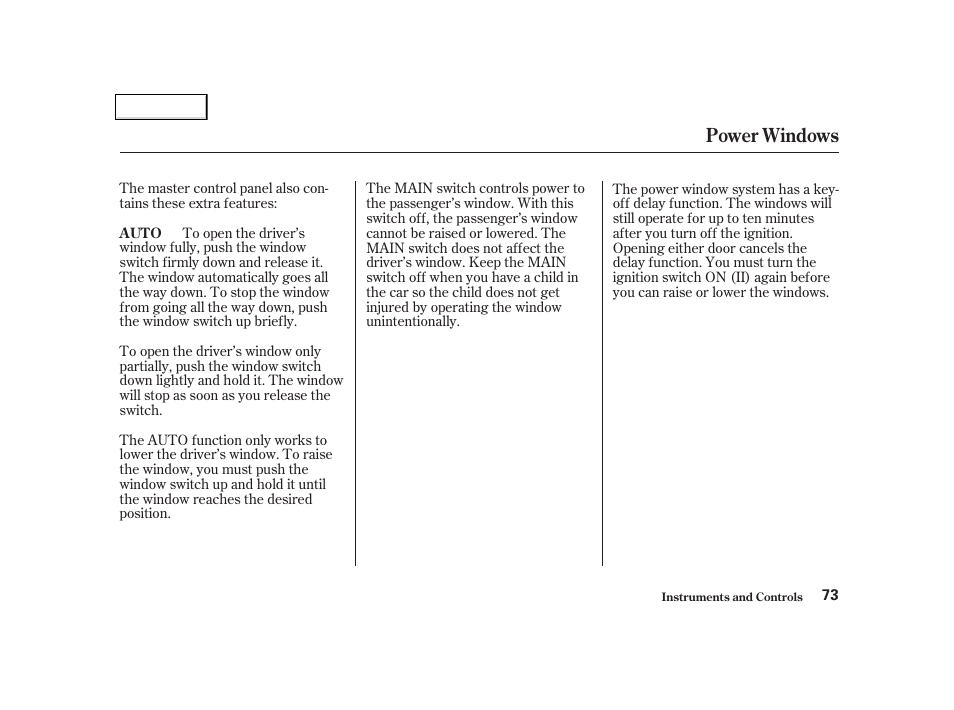 Power windows | Acura 2002 NSX - Owner's Manual User Manual | Page 76 / 301