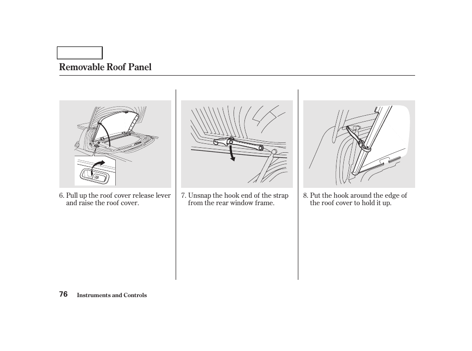 Removable roof panel | Acura 2002 NSX - Owner's Manual User Manual | Page 79 / 301
