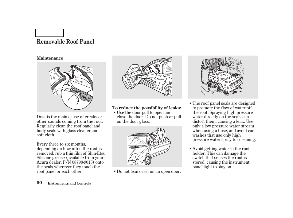 Removable roof panel | Acura 2002 NSX - Owner's Manual User Manual | Page 83 / 301