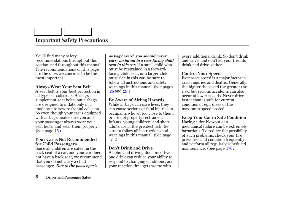 Important safety precautions | Acura 2002 NSX - Owner's Manual User Manual | Page 9 / 301