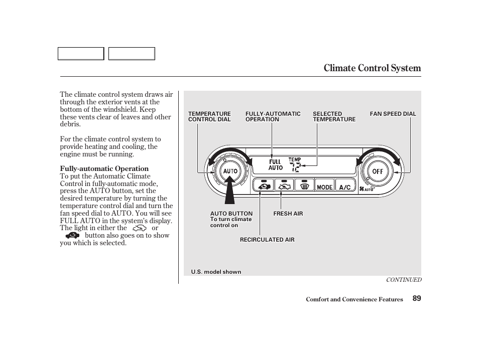 Climate control system | Acura 2002 NSX - Owner's Manual User Manual | Page 92 / 301