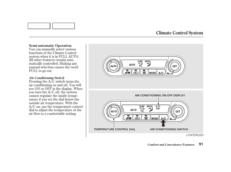 Climate control system | Acura 2002 NSX - Owner's Manual User Manual | Page 94 / 301