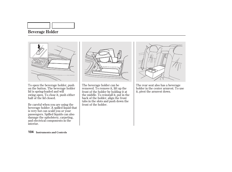 Beverage holder | Acura 2002 CL - Owner's Manual User Manual | Page 107 / 335