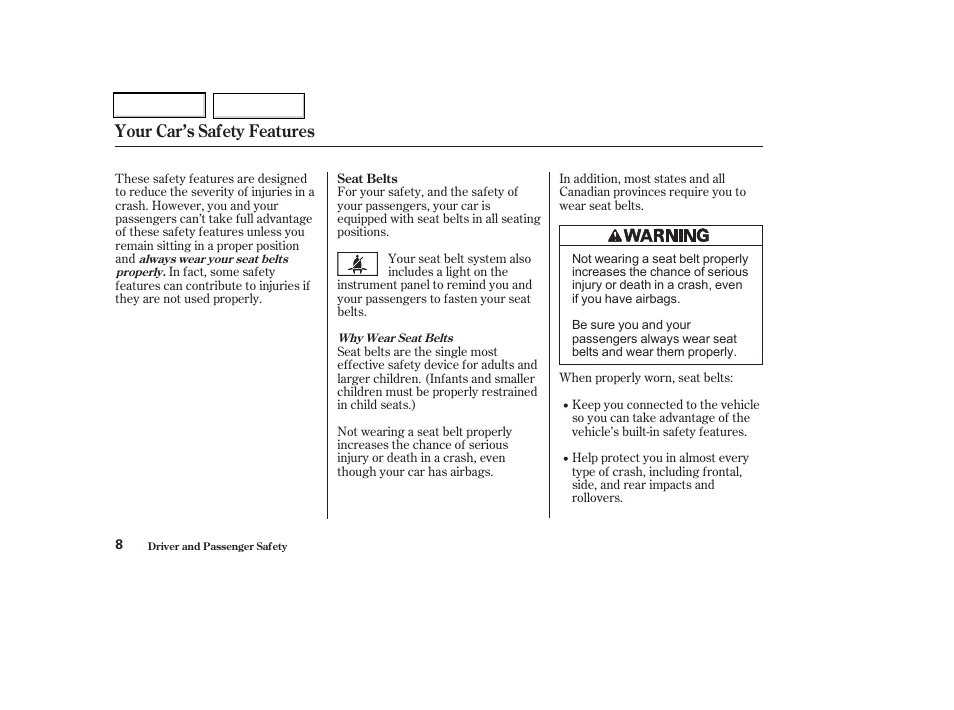 Your car’s safety features | Acura 2002 CL - Owner's Manual User Manual | Page 11 / 335