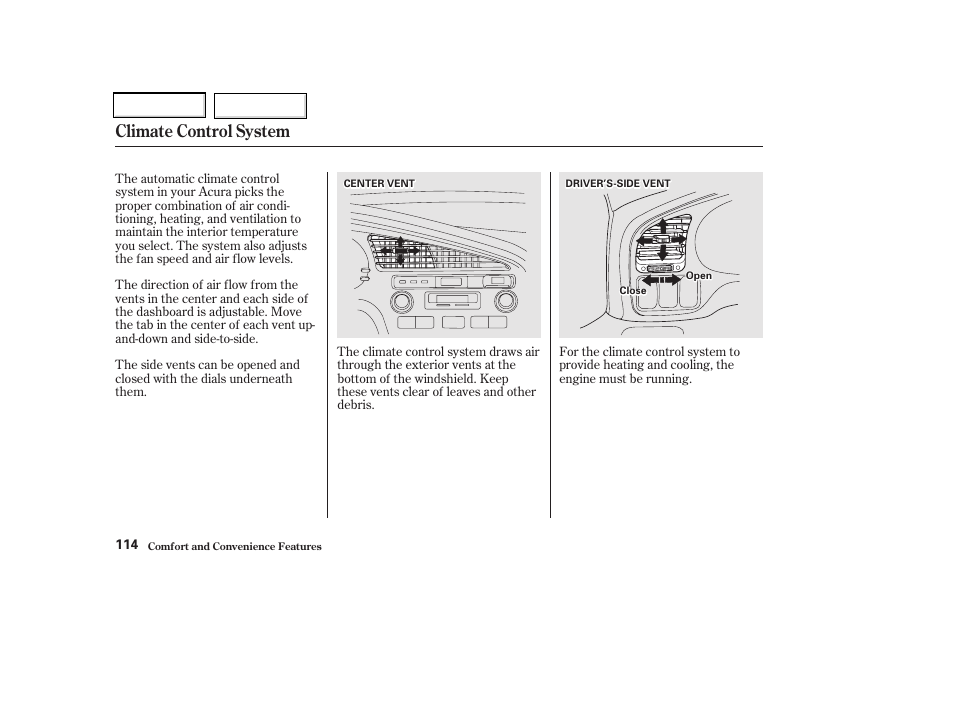 Climate control system | Acura 2002 CL - Owner's Manual User Manual | Page 117 / 335