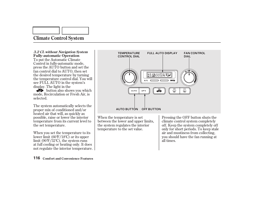 Climate control system | Acura 2002 CL - Owner's Manual User Manual | Page 119 / 335