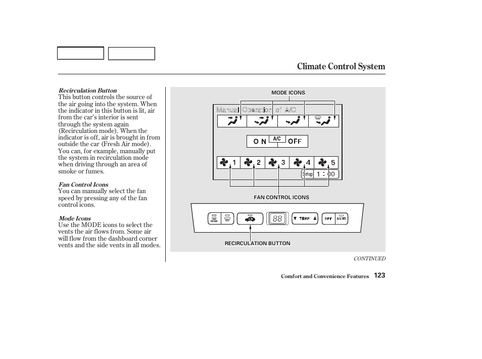 Climate control system | Acura 2002 CL - Owner's Manual User Manual | Page 126 / 335