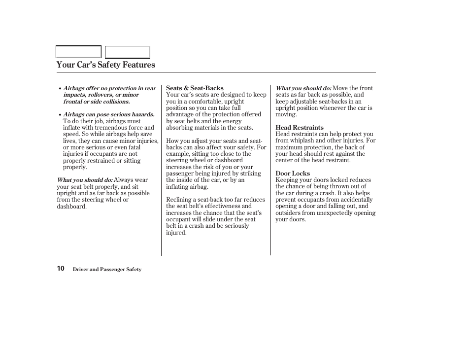 Your car’s safety features | Acura 2002 CL - Owner's Manual User Manual | Page 13 / 335