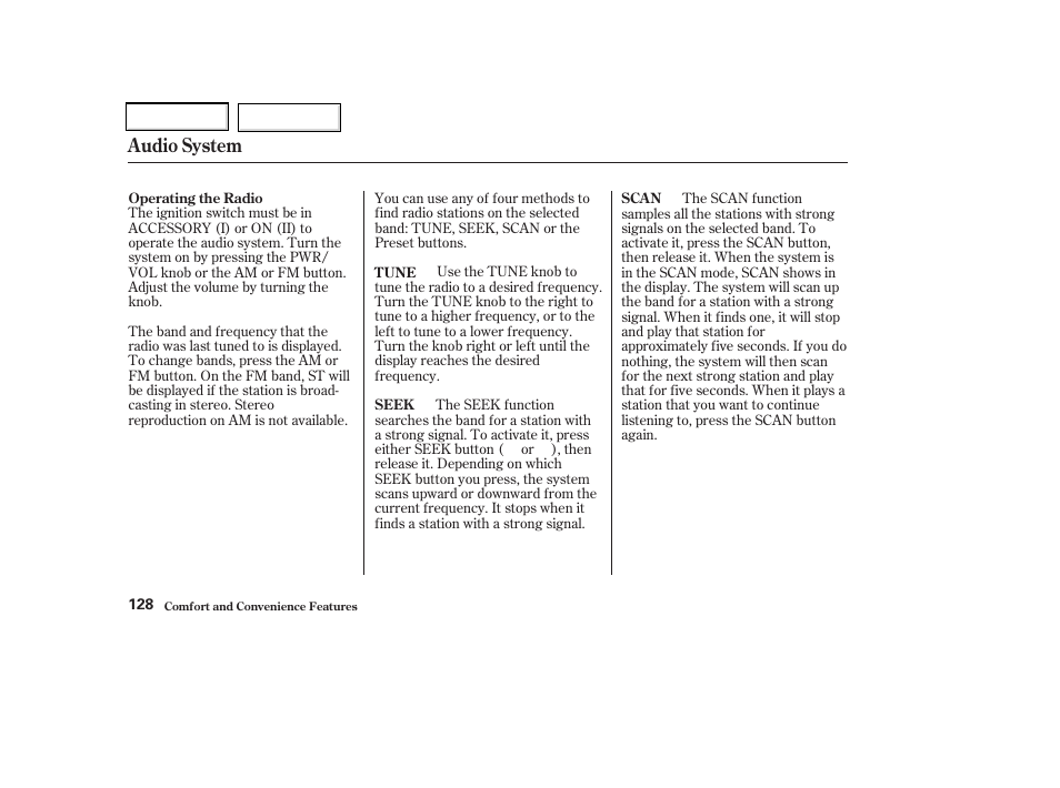 Audio system | Acura 2002 CL - Owner's Manual User Manual | Page 131 / 335