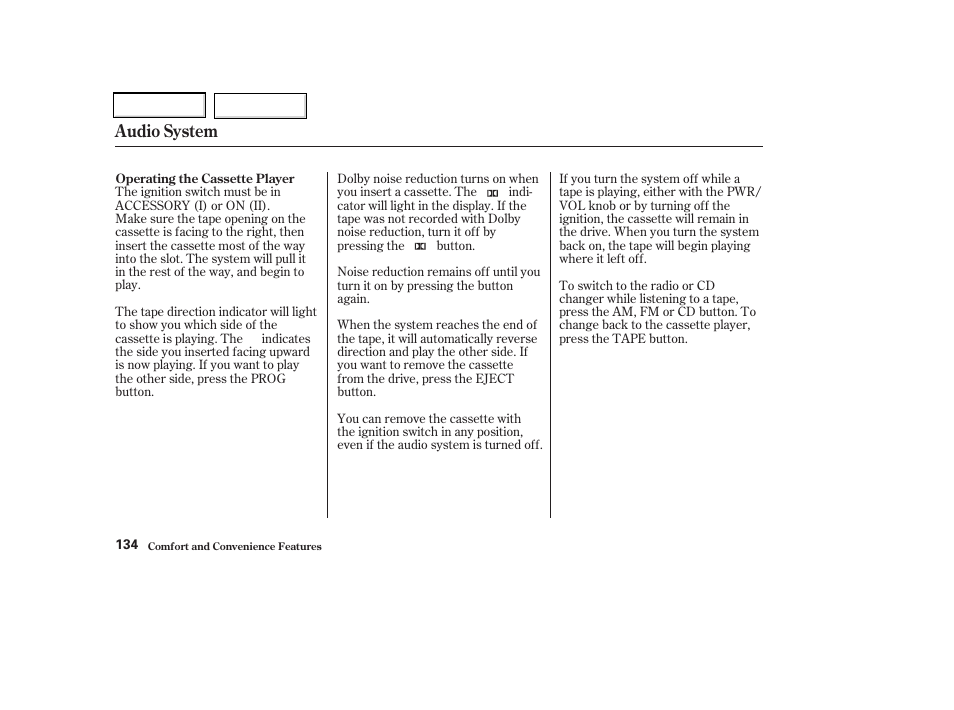 Audio system | Acura 2002 CL - Owner's Manual User Manual | Page 137 / 335