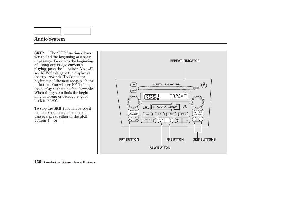 Audio system | Acura 2002 CL - Owner's Manual User Manual | Page 139 / 335