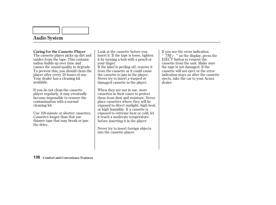 Audio system | Acura 2002 CL - Owner's Manual User Manual | Page 141 / 335