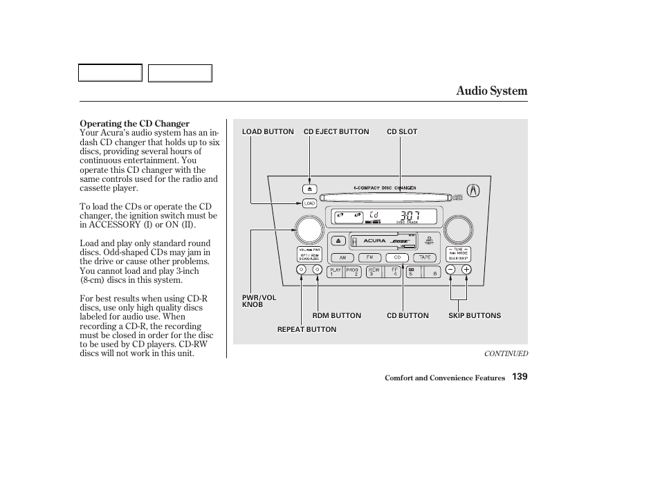 Audio system | Acura 2002 CL - Owner's Manual User Manual | Page 142 / 335