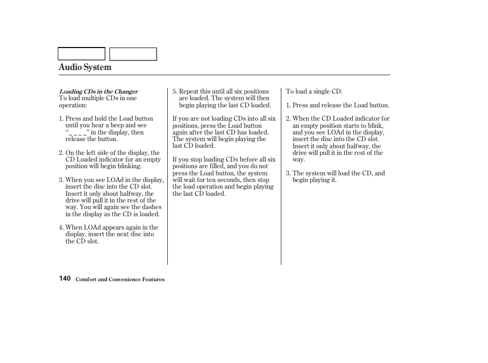 Audio system | Acura 2002 CL - Owner's Manual User Manual | Page 143 / 335