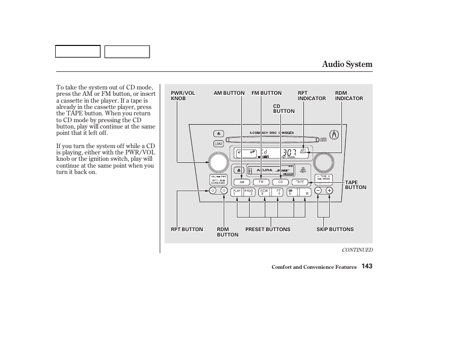 Audio system | Acura 2002 CL - Owner's Manual User Manual | Page 146 / 335