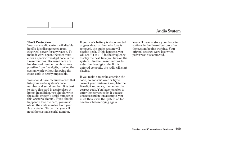 Audio system | Acura 2002 CL - Owner's Manual User Manual | Page 152 / 335