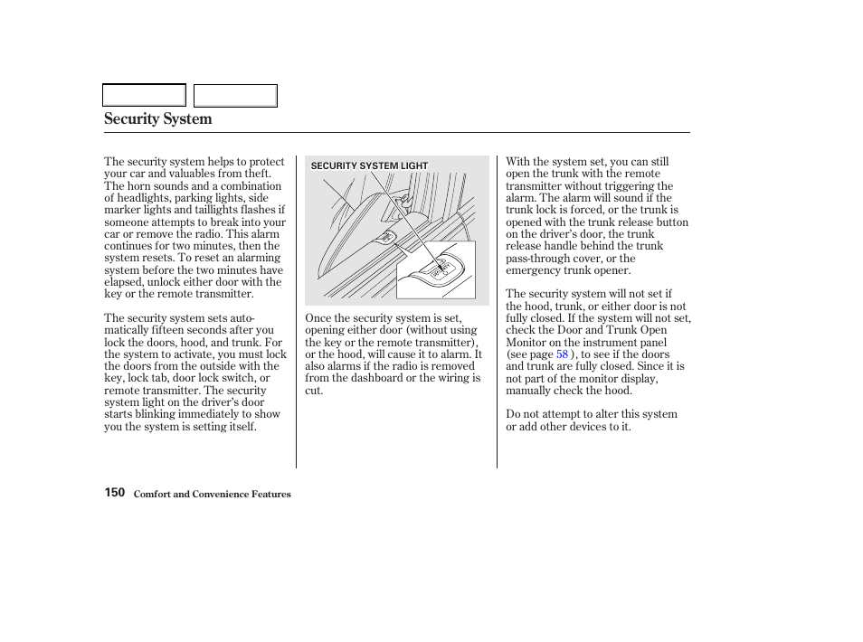 Security system | Acura 2002 CL - Owner's Manual User Manual | Page 153 / 335