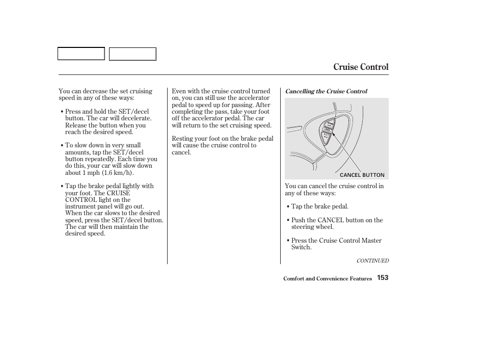 Cruise control | Acura 2002 CL - Owner's Manual User Manual | Page 156 / 335