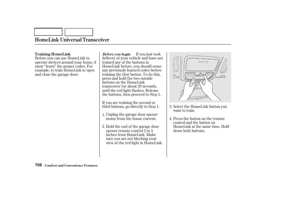 Homelink universal transceiver | Acura 2002 CL - Owner's Manual User Manual | Page 159 / 335