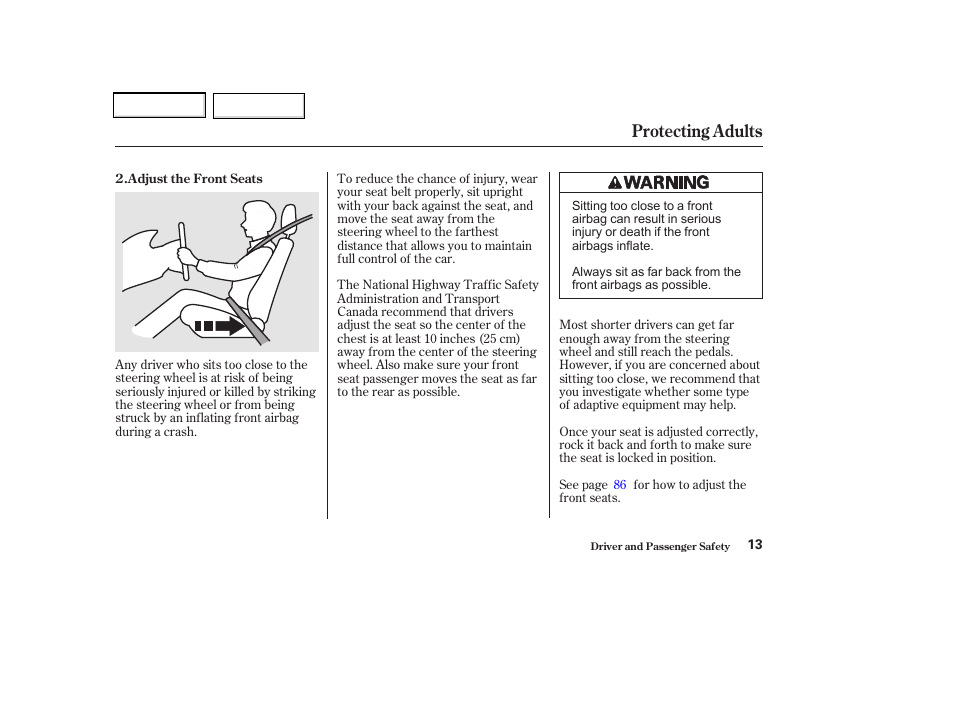 Protecting adults | Acura 2002 CL - Owner's Manual User Manual | Page 16 / 335