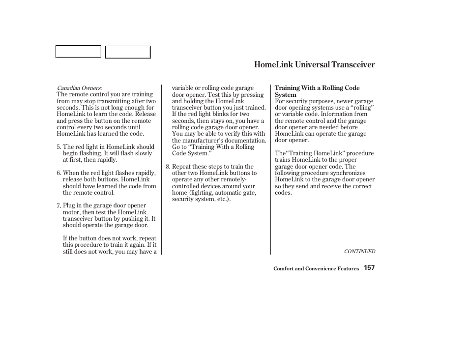 Homelink universal transceiver | Acura 2002 CL - Owner's Manual User Manual | Page 160 / 335