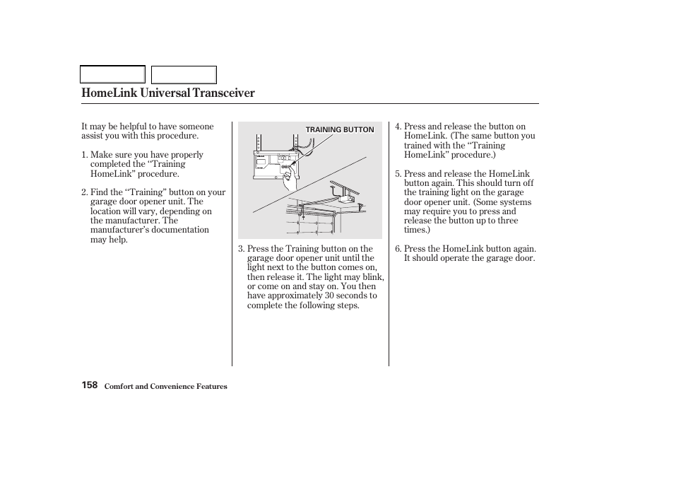 Homelink universal transceiver | Acura 2002 CL - Owner's Manual User Manual | Page 161 / 335