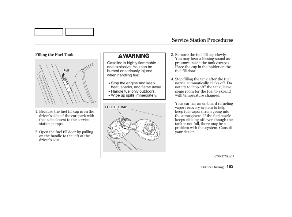 Service station procedures | Acura 2002 CL - Owner's Manual User Manual | Page 166 / 335